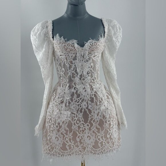 🆕 BRONX & BANCO 🧿 NWOT Colette Lace Long Sleeve Mini Dress, White Sz XS / US 2 - Picture 2 of 16